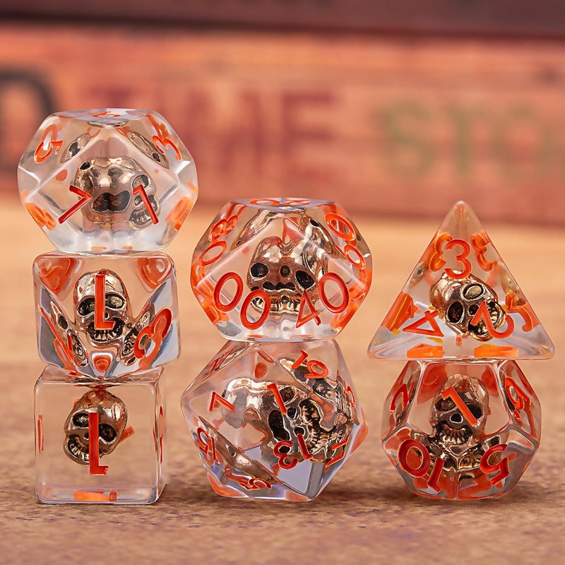 weyano D&D Resin Dice Set, Skull Polyhedral Dice for Dungeons and Dragons, RPG, MTG DND 7-DIE (D4, D6, D8, D10, D12, D20, D%) for Ages 15 and Up - Image 3